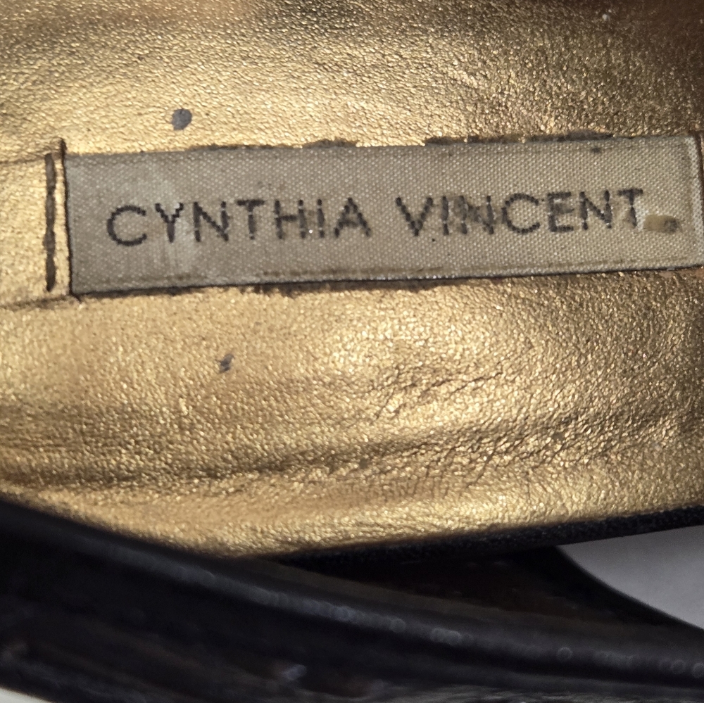 Cynthia Vincet Black Summer Leather 4" Wedge Size 9.5 - Picture 8 of 8